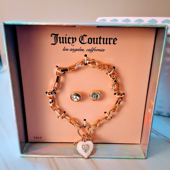 💥 Juicy Couture Y2K Jewelry Set – Gold Chain Bracelet & Crystal Stud Earrings - Picture 3 of 7